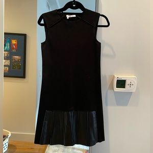 DEREK LAM BLACK DRESS WITH LEATHER TRIM AT BOTTOM